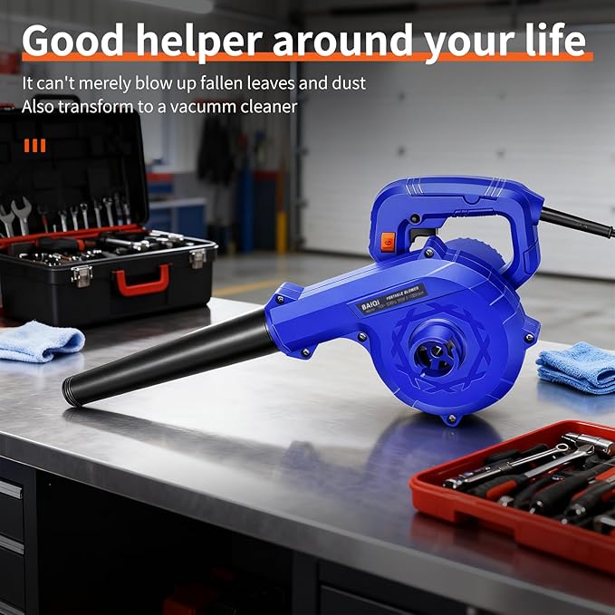 Corded Electric Blower Portable and Lightweight Handheld Vaccum/Blowing110V 580W2 in 1 Blow and Suction for LeafDustSnowSweep