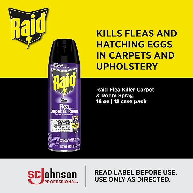 SC Johnson Professional Raid Flea Killer Plus Carpet &amp Room Spray Insecticide Aerosol Spray 16 oz 12 Count