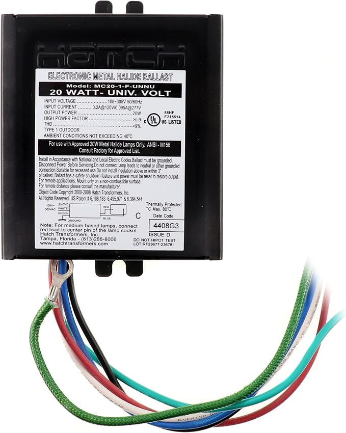 Hatch MC20-1-F-UNNU Electronic Metal Halide Ballast MH M156 20W 108-305VAC