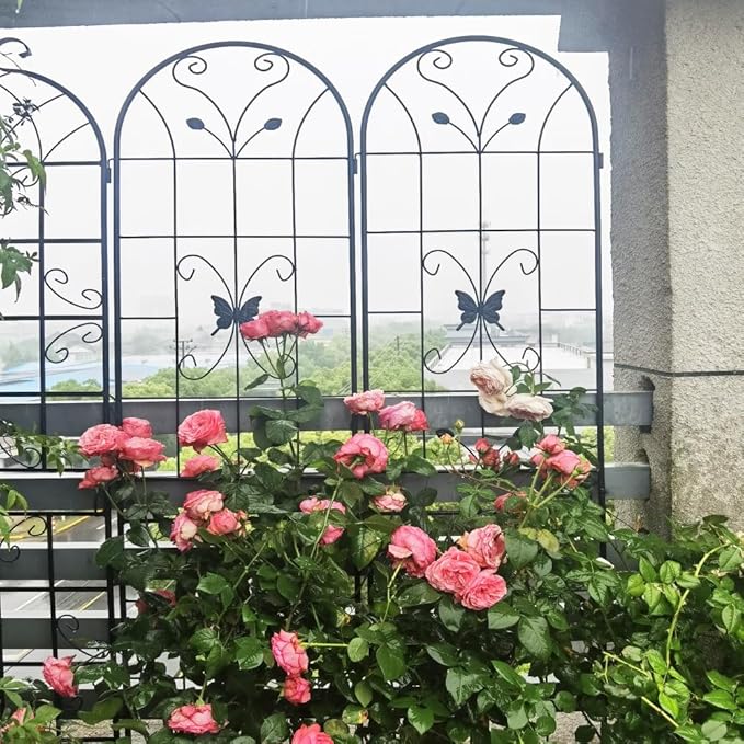 Sturdy Metal Garden Trellis for Climbing Plants – Rust-Resistant Outdoor Plant Support with Decorative Lattice Design (2 Pack-Black)