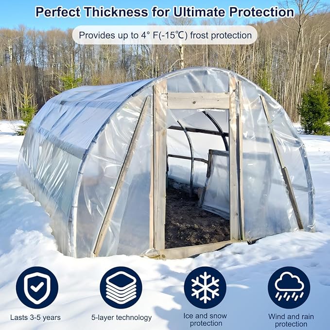 Greenhouse Plastic Sheeting 10 x 30 FT 6 Mil Green House Plastic Covering Heavy Duty UV Resistant Clear Greenhouse Film for Farm Garden Nursery Henhouse