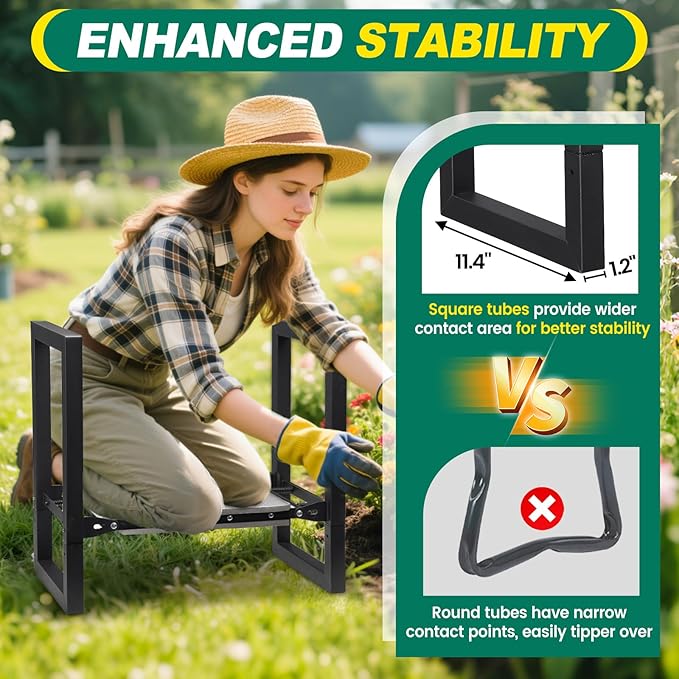 Garden Kneeler and Seat - Heavy Duty Folding Garden Stool with Handles Stable Kneeling Device Bench Chair Gardening Tools Gifts for Women Men Seniors Gardeners Outdoor Weeding Planting