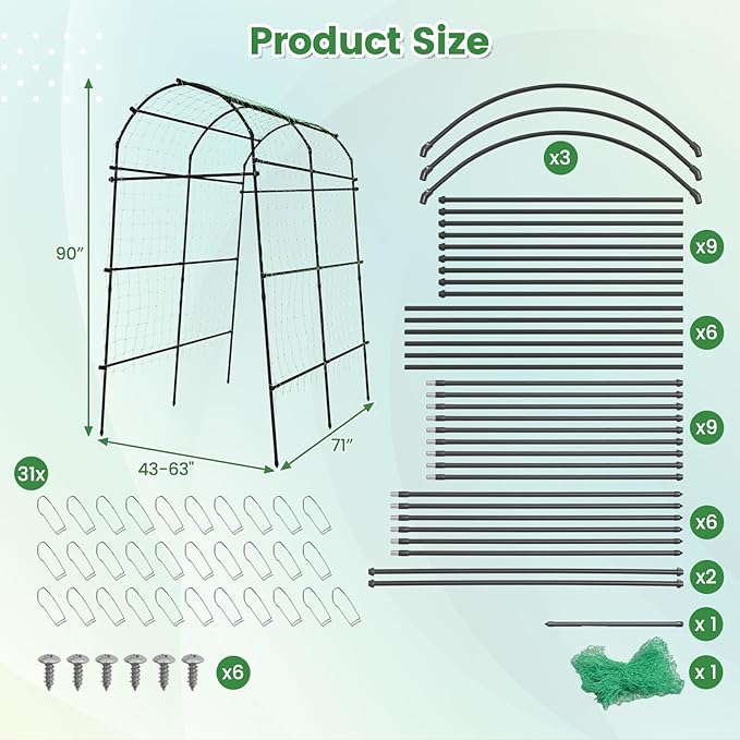 7.5FT Tall Plant Support Archway 71 x 43-63 x 90 Garden Arch Trellis for Climbing Plants with PE Coated Metal Structure for Climbing Vine/Vegetables/Fruit/Flower for Raised Bed