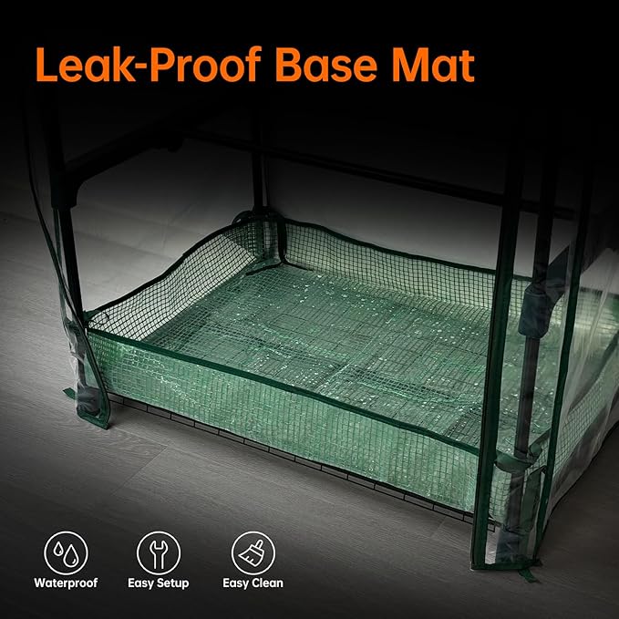 Bstrip Indoor Greenhouse with Grow Lights PVC Tent with Waterproof Base Mat Airflow Windows&ampZippered Door 4Pcs Grow Lights for Seed Starting with Timer 4-Tier Greenhouse Shelf 27.2x19.3x61.8in