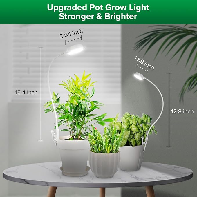 SANSI Grow Lights for Indoor Plants Pot Clip LED Plant Light for Growing Full Spectrum Plant Growing Lamp with 4-Level Dimmable Auto On Off 3 6 12 Hrs Timer for Pot Plants White 10W 2-Pack