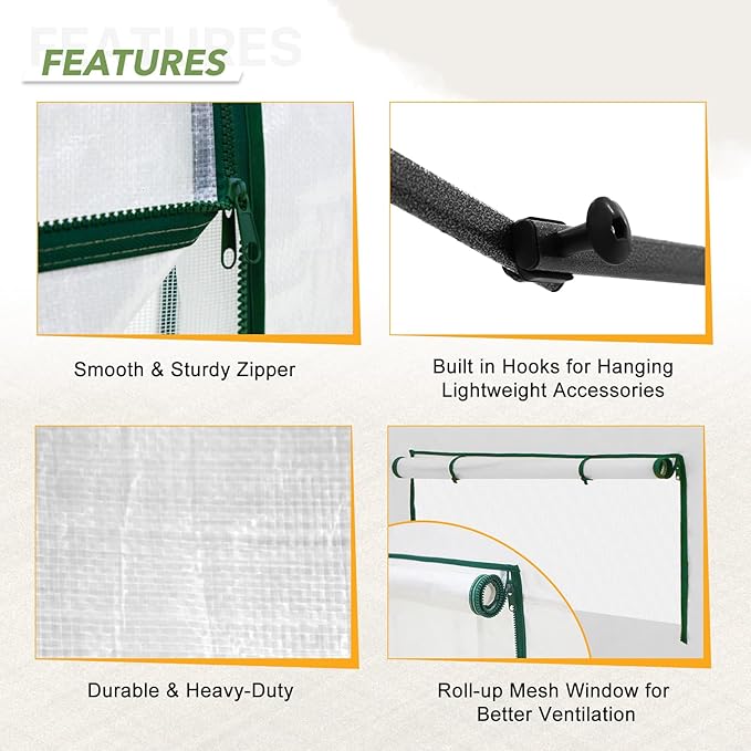 EAGLE PEAK 12x8 Portable Walk in Greenhouse Pop Up Indoor Outdoor Greenhouse Green House Kit with Zippered Roll-Up Doors Windows + Support Pole Woven Cover Translucent