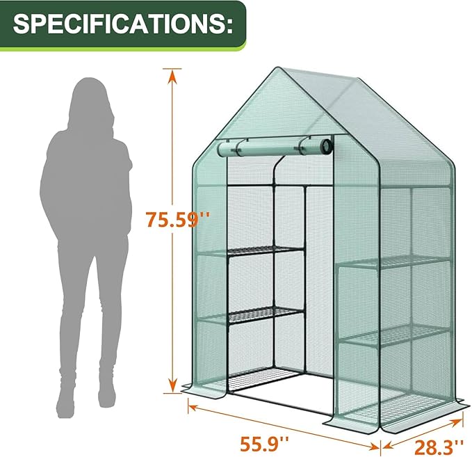 Smartxchoices Walk-in Greenhouse 3-Tier Outdoor Indoor with 6 Shelves Green Plants House for Seedlings Herbs or Flowers in Any Season-Gardening Rack Green