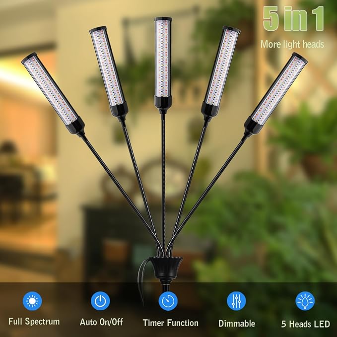 Grow Lights for Indoor Plants Full Spectrum led Grow Light with Stand Auto On/Off Timing 3/6/9/12/15/18H &amp 11 Brightness Levels Plant Light for Indoor Plants with Red+Blue+Sunlike