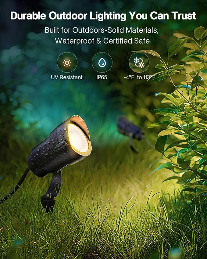 HIBOITEC 12W Spot Lights Outdoor 110V to 120V Landscape Lighting Waterproof Spotlight with 4.9ft 3-Plug LED Plug in Landscape Lights for Yard Gardern Decorations 2900K 2Packs