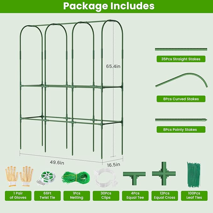 2 Pack 62in Tall Cucumber Trellis for Raised Bed 51 L x 62 H Metal Garden Trellis for Climbing Plants Outdoor U-Shape Vegetables Trellis Support for Squash Zucchini