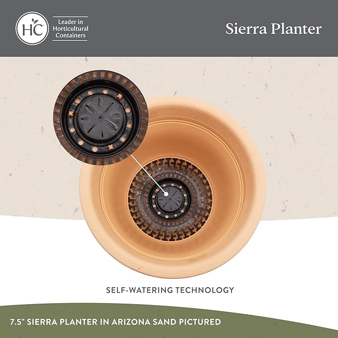 The HC Companies Sierra Round Self-Watering Pot - Lightweight Plastic Planter for Herbs &amp More - Durable Plant Pots for Indoor Plants &amp Outdoor Plants (13” Arizona Sand Pack of 2)