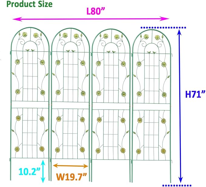 4 Pack Metal Garden Trellis 71 X 19.7 Rust-Resistant Trellis for Climbing Plants Outdoor Flower Support Green Iron Green Durable Sturdy Metal Trellis for Vines Outdoor Garden Decor Durable