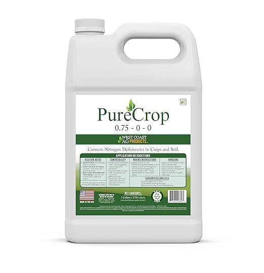 PureCrop – All-Crop Plant-Based Fertilizer &amp Spray Concentrate | Corrects Nitrogen Deficiency | Compatible with All Crops | Sustainable Formula | 0.75% Nitrogen | Made in The USA (1 Gallon)