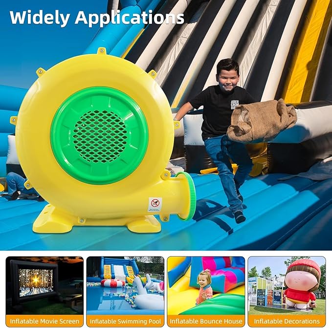 450W 0.6HP Air Blower Powerful Inflatable Bounce House Blower Portable Electric Fan Pump Perfect for Inflatable Bounce House Bouncy Castle Jumper Water Slid