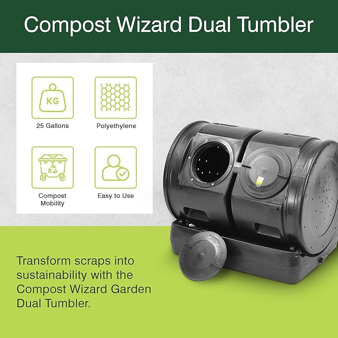 Good Ideas Compost Wizard Outdoor Garden Dual Tumbler Compost Container Black