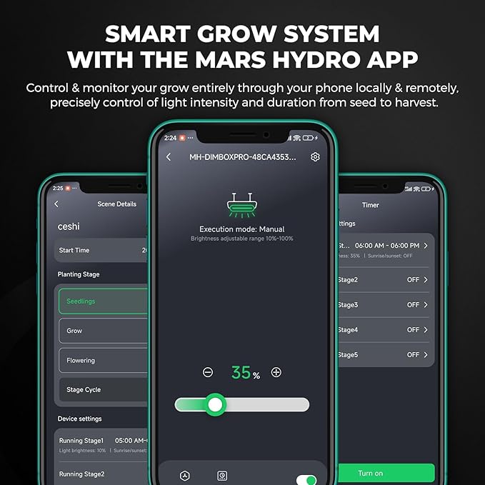 Mars Hydro 3x3 Smart Grow Tent Kit Complete System with WiFi-Integrated Controller 43FC-E3000 APP Control Dimmable 1184Pcs Grow Light1680D High Reflective Mylar4inch Automatic Ventilation System