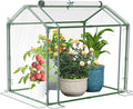 Esbaybulbs Mini Greenhouse with PVC Cover and Roll-Up Zipper Door 33.5'L x 23.2'W x 32.5'H Transparent Steel Frame Roll-Up Door Garden Greenhouse
