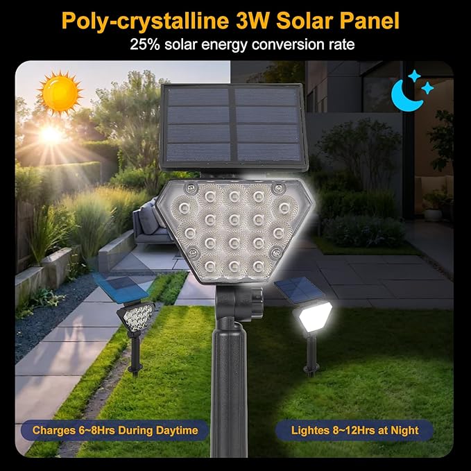 T-SUN Solar Lights Outdoor Waterproof IP65 12 Pack LED Solar Spot Lights Color Changing IP65 Waterproof Smart Auto On/Off for Outside Landscape Garden Yard Lawn Pathway Patio Driveway