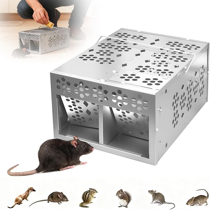 Eaglever Mouse Trap Eaglever Rat Trap Stainless Steel Automatic Mousetrap Automatic Rat Trap Automatic Mouse Trap Easy to Set Mice Catcher for Indoor and Outdoor (New Upgraded Version(1 PCS))