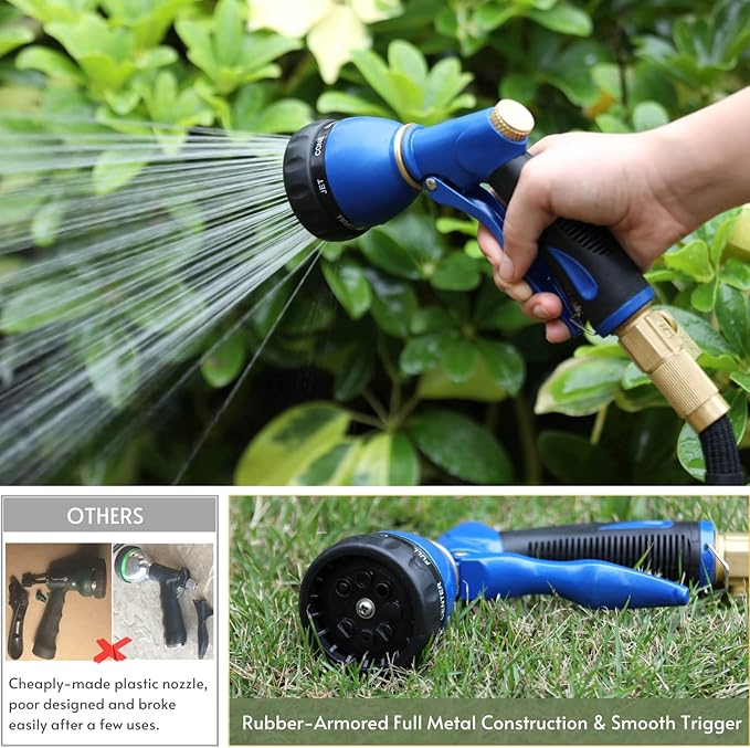HOSUN Garden Hose Sprayer Nozzle 100% Heavy Duty Metal Water Hose Nozzle with 8 Different Spray Patterns High Pressure Hose Spray Nozzle for Watering Plant &amp Lawn Washing Car &amp Pet Blue