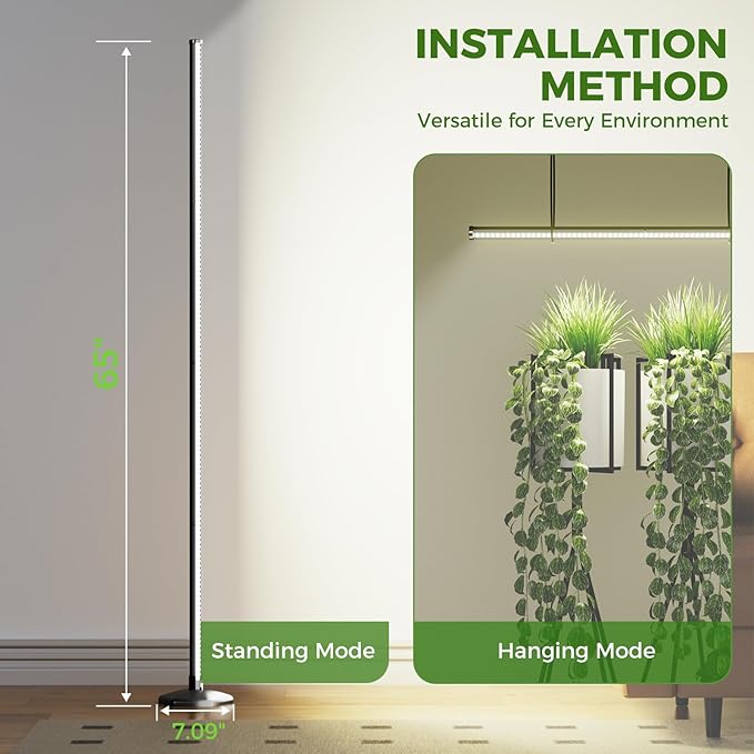 Grow Lights for Indoor Plants with Timer 192 LEDs 42W Vertical Full Spectrum Grow Light 65 Inch Standing Grow Lights 3 Light Modes 5-Level Dimmable Wide Coverage