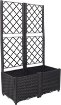 Poly Rattan Brown Trellis Raised Bed with Drainage Plug 2 Removable Pots with Large Flower Boxes Built in Support for Climbing Plants Outdoor Patio GDecoration