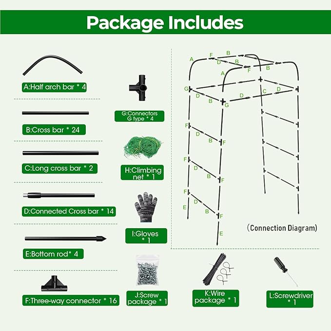 Garden Arch Trellis for Climbing Plants 83 High Metal Cucumber Trellis &amp Tomato Cage Rustproof Steel Tunnel Support for Squash Pumpkin Vegetables with Screw Fixation (32.3 L x 39.4 W)
