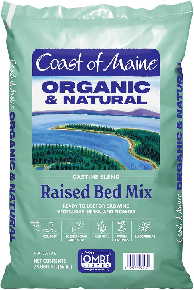 Coast of Maine Organic &amp Natural Castine Blend Soil - Nutrient-Rich Garden Soil w/Mycorrhizae Biochar - Enhanced Drainage &amp Aeration - for Raised Bed Gardening &amp Container Gardening (2 cu