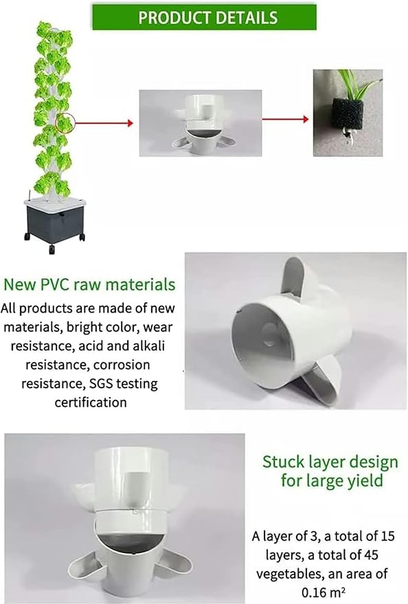 Tower Garden Hydroponics Growing System 15 Floors 45 Holes Aquaponics Grow System Vegetable Plant Tower Gift for Gardening Lover Standard//1pc