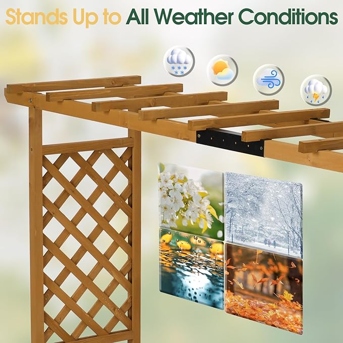 Outvita 72 Raised Garden Bed with Trellis Wood Planter Box with Hanging Roof Side Trellis and Drainage Holes Above Ground Elevated Garden Bed for Outdoor Climbing Plants Vegetables(Teak Color)