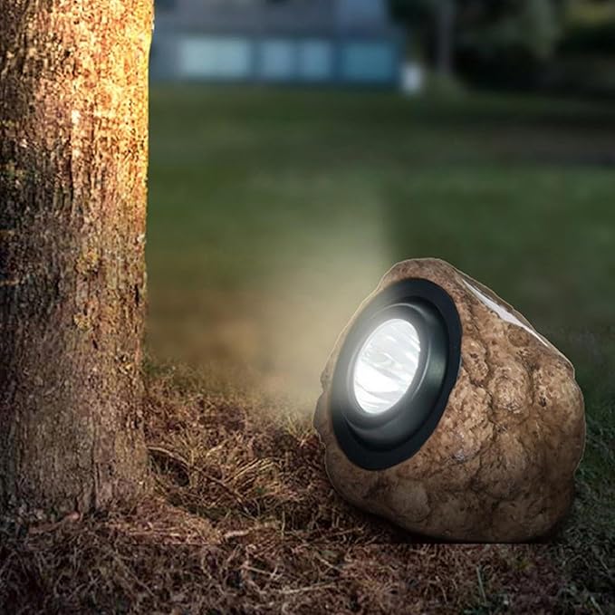 Solar Garden Rock Lights Outdoor LED Waterproof Spotlight Outside Led Garden Spot Lights Decorative Stone Light for Yard Patio Walkway Pathway(Brown)