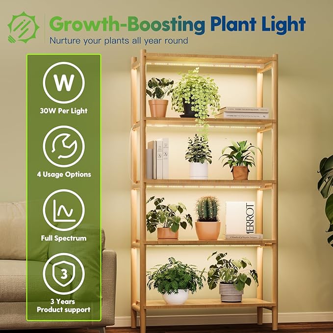 FREELICHT T8 Grow Lights for Indoor Plants 2FT Full Spectrum 120W(4 x 30W) 4 Installation Methods 5000K Linkable LED Grow Light Strips for Plant Shelf Greenhouse Succulent Seeding 4 Pack
