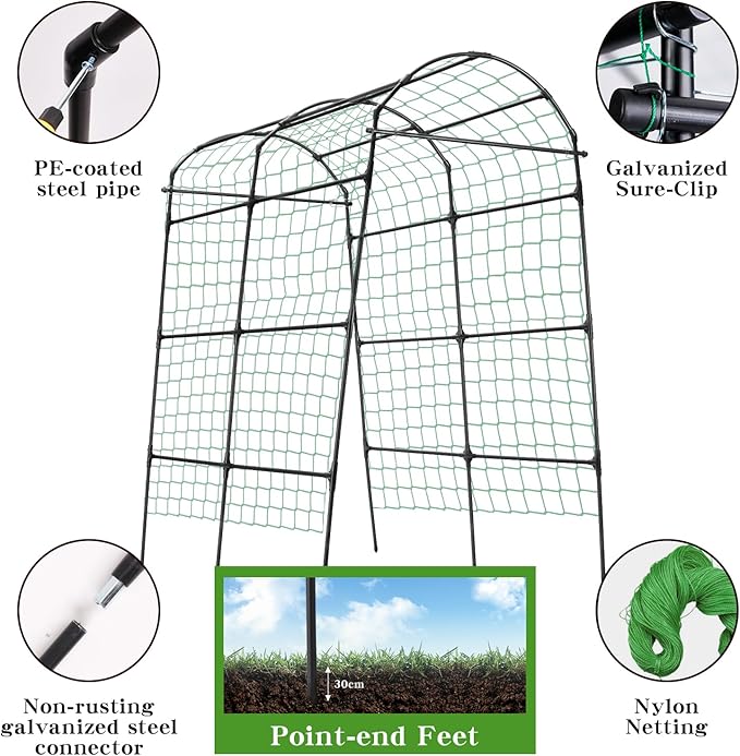 Garden Arch Arbor Trellis for Climbing Plants Outdoor 7.8 ft Extra Tall Cucumber Trellis Raised Bed Climbing Vine Plant Support Grape Vegetable Tomato Pumpkin Peas Bean Black