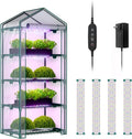 Indoor Greenhouse with Grow Lights 4 Tier 27 L×19 W×62 H Mini Greenhouse with Zippered PVC Cover for Seed Starting Trays Dimmable 2FT 60W Plant Light for Indoor Plants with Timer