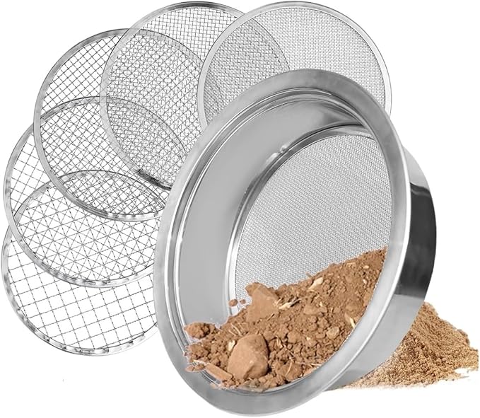 Stainless Steel Soil Sieve Soil Sieve Set Garden Stainless Steel Mesh SifterCompost with 136912mm and Bonsai Scoop