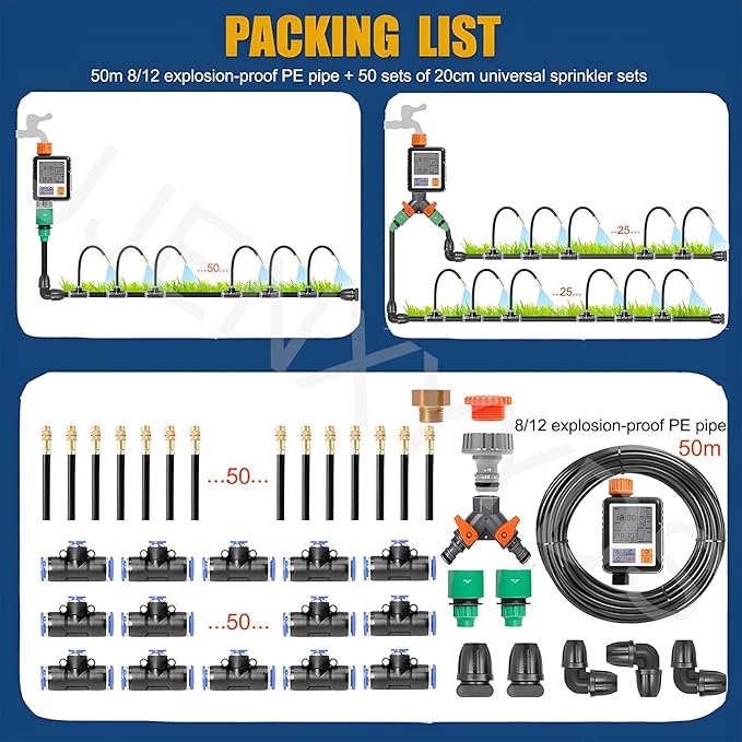 New Drip Irrigation System KitAutomatic Garden Watering Systemwith 360-degree Bending Dropper Atomizing Copper Nozzle and Smart Irrigation Controllerfor Garden Greenhouse50M/164FT+Controller