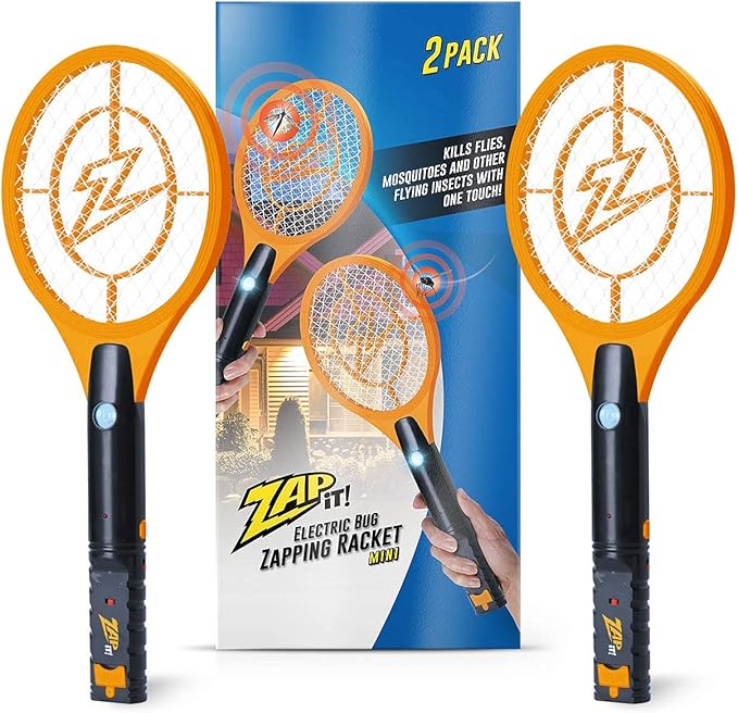 ZAP IT! Bug Zapper Rechargeable Bug Zapper Racket 4000 Volt USB Charging Cable 2 Pack (Mini Orange)