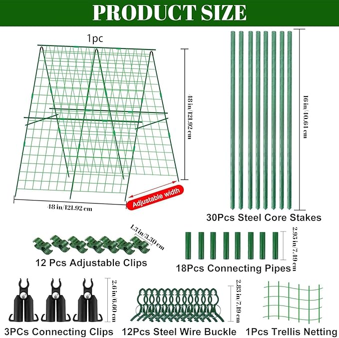 1 Set Cucumber Trellis for Raised Bed 48x48 Metal Garden Trellis Foldable A Frame Detachable Plant Support for Climbing Plants Tomato Squash Vegetable