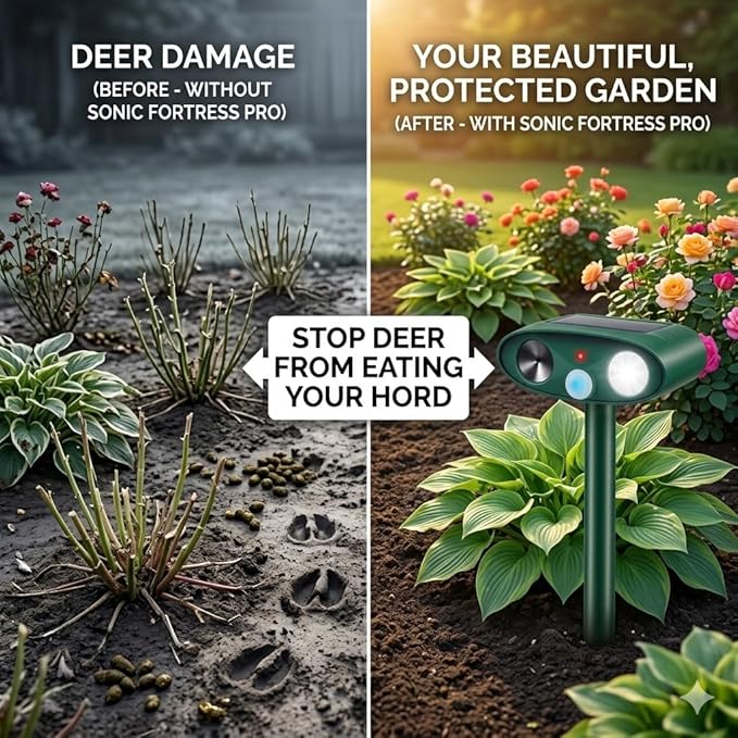2026 Sonic Fortress Pro Deer Repellent DevicesSquirrel Fortress Pro with Motion Sensor&ampFlash LightIP65 Waterproof Solar Ultrasonic Animal Repellen to Scare Cat Rabbit Out of Garden Yard 2Pack