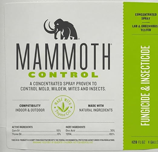 Mammoth Control - Concentrated Miticide Fungicide and Insecticide - Made with Thyme Oil (1 Gallon)