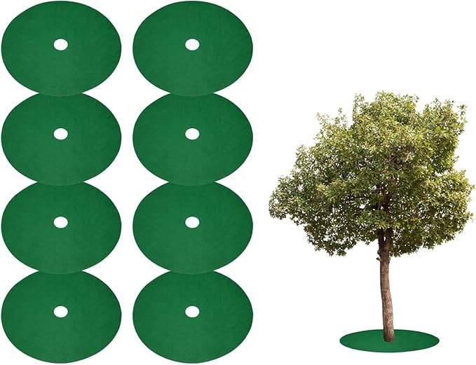 HARFINGTON 8pcs Tree Mulch Ring 28.3 Inch Non-Woven Round Tree Protector Weed Barrier Mat Plant Cover Rings for Weed Grass Control Root Protection Green