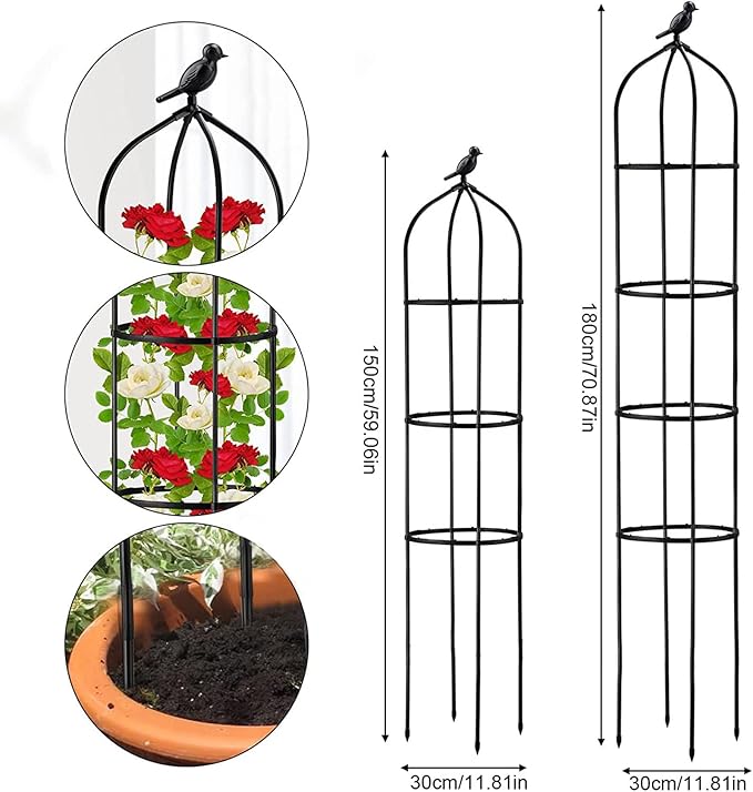 Garden Obelisks Plant Trellis5FT Garden Trellis for Climbing PlantsRustproof Outdoor Metal Plant Trellis with Plastic CoatingTall Tower Obeliskfor Flowers Vegetable Fruits Vines Support (5FT/150cm)