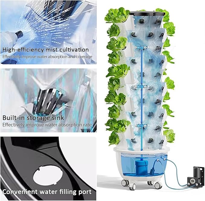Aeroponic Tower Garden System Vertical Hydroponic Garden Tower Automatic Water Circulation Hydroponics Growing System Kit for Herbs Fruits and Vegetable(150cm/59in)