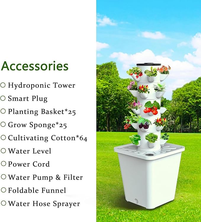 System of Hydroponic Culture of 30 Capsules of Vertical Garden Hydroponic Tower Intelligent Aerosony Culture Kit for Interiors with Moisturizing Pump Adapter Network P