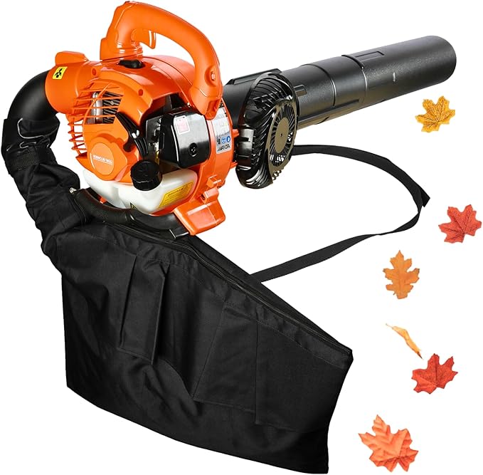 Leaf Vacuum Cordless with Bag 2 in 1 Leaf Vacuum Mulcher 26CC 2 Stroke Leaf Mulcher Dual-Purpose Gas Powered Leaf Blower Vacuum for Blowing and Suction Leaf (Orange)