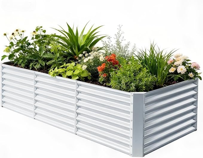8x4x2FT Galvanized Raised Garden BedOutdoor Planter Box Patio Kit Planting Bed for Vegetables Flowers HerbSilver 1 Pack