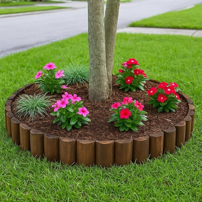 Wood Garden Edging Half Round Natural Wooden Solid Log Fence Border Decorative for Flower Bed Barriers and Landscape Fencing (7.8 H x 47 L 6 Pack)