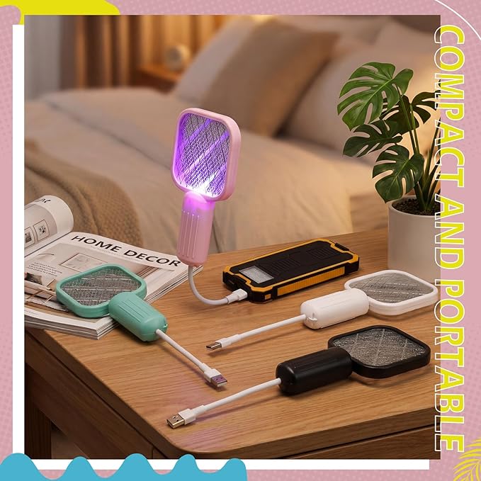 8 Pack Mini Electric Mosquito Swatter Plug-and-Play USB Mosquito Attracting Lamp Portable Electric Bug Zapper Safety Net Mosquitoes Zapper Fly Swatter for Indoor Outdoor Camping (Cute Colors)