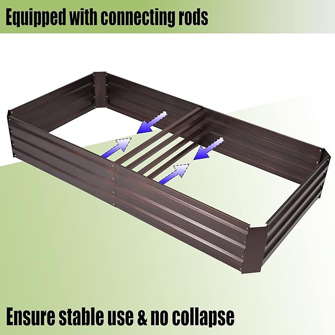 LuxenHome Galvanized Raised Garden Bed Kit 6x3x1ft Raised Garden Bed Outdoor Rectangular Metal Gardening Planter Box Large Plant Pot Planting Bed Gardening Tools for Vegetables Flowers Herbs