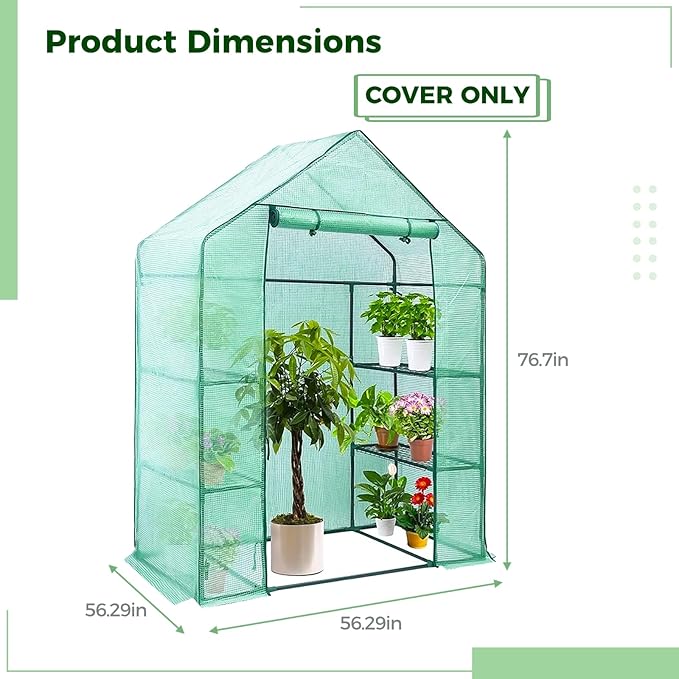yeesport 56x56x76Inch PE Cover for Walk-in Greenhouse with Roll-Up Zip Panel Door PE Replacement Cover for Gardening and Growing Plants Outdoors with Front Roll-Up Zipper Entry Door